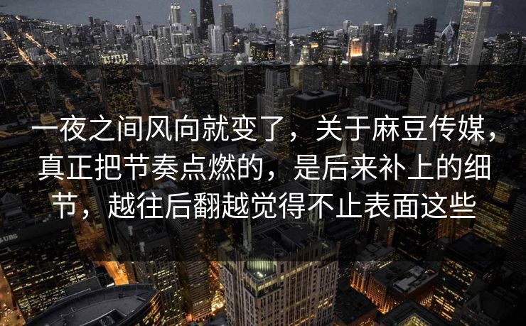 一夜之间风向就变了，关于麻豆传媒，真正把节奏点燃的，是后来补上的细节，越往后翻越觉得不止表面这些